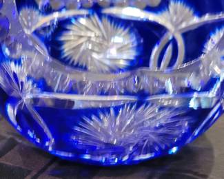Vintage Bohemian Czech Crystal Cobalt Blue Glass Basket Cut To Clear $20 OUR PRICE......sells ebay with shipping $35 to $55