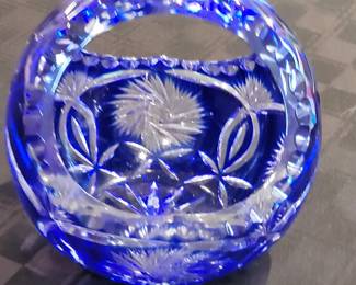 Vintage Bohemian Czech Crystal Cobalt Blue Glass Basket Cut To Clear $20 OUR PRICE......sells ebay with shipping $35 to $55