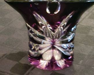 Cobalt Cut to Clear Heavy Lead Crystal Bohemian Glass Basket