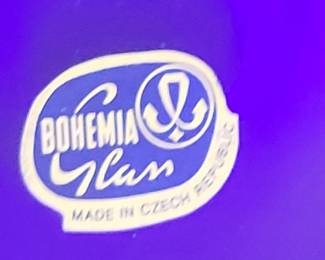 Vintage Czech Bohemian Cobalt Blue & Gold Enamel Bud Vase/Bowl Hand Painted Raised Flower