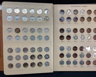 48 ROOSEVELT 90% SILVER 1946-64 DIMES & 39 1965-2005 CLAD DIMES IN DANSCO ALBUM
APPEARS TO BE UNCIRCULATED-ABOUT UNCIRCULATED