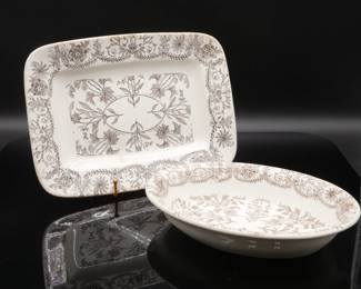 T & R Boote Ironstone Brown Transfer-ware Serving Platter & Bowl