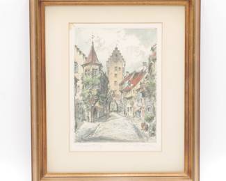 Meersburg, Germany by Friedrich Gortitz Signed Intaglio Print