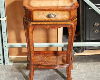 French Baroque Style Side Table Replica with Simulated Parquetry Inlays