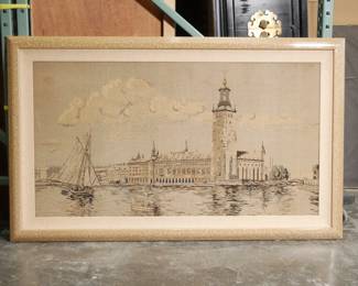 Large Stockholm City Hall Embroidery Wall Art
