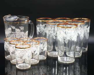 Vintage Bartlett Collins Pitcher & Glasses 13pc Set