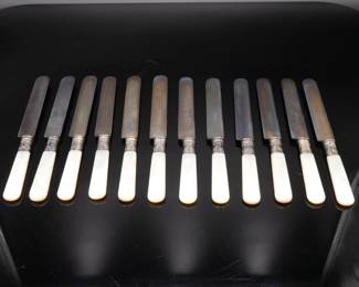 Set of 12 Abalone Shell Handled Knives by Landers, Frary, and Clark