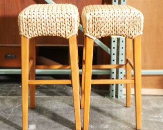 Pair of Natural Seagrass Bar Stools