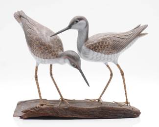 Carved Wood Shorebirds Sculpture