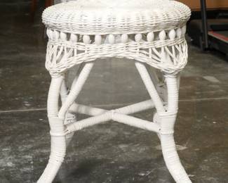 White Wicker Side Table/Stool
