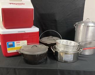 Cast Iron Dutch Ovens, Turkey Fryer, Coolers, And Pans