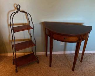 Italian Rope Wood Metal 3 Tier Shelf Bombay Half Moon Entry Side Table