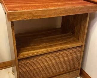 Vintage 80s Wooden Roll Down Cabinet Rolling Bar Cart Mini Kitchen Island Storage Shelf