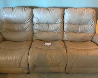 LaZBoy Power Motion Beige Leather Upholstered Sofa Seater