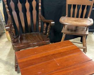 Wood Rocking Chair Side Table And High Chair