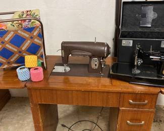 Sewing Table With Kenmore Machine, Singer Sewing Machine In Case, Sewing Accessories