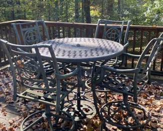 Metal Cutout Pattern 4 Swivel Seater Outdoor Patio Dining Table Set