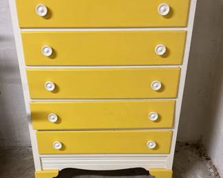 Vintage Yellow And White Chest Of Drawers