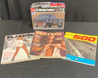 Vintage Playboy And NASCAR Magazines, Mustang Car Model
