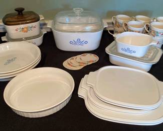 Vintage 80s Corning Ware Assortment Blue Willow, Abundance, Baking Serving Dishes Mugs