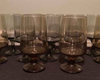 12pc Vintage Libbey Smoke Grey Impromptu Tawney Brown MCM Style Glassware Pieces