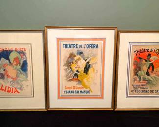 Set Of 3 Vintage Framed Art Nouveau French Theater Masquerade Ball Advertisement Poster Prints