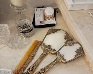 Vintage antique vanity set mirror comb