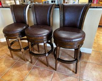 3 brown leather bar stools excellent condition
