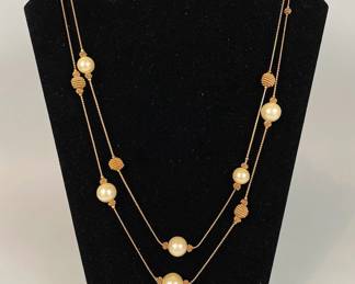 Gold Tone And Faux Pearl Double Layered Necklace

