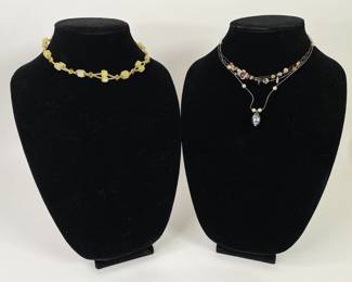 Two Thin Wire And Beaded Fashion Chokers And One Pendant Necklace
