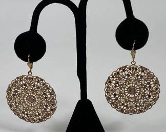 Gold Tone And Faux Pearl Pendant Earrings
