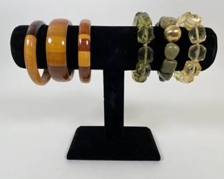 Three Tarina Tarantino Beaded Bracelets And Three Wood Bangles
