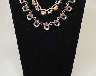 Two Mexican Sterling Silver Collar Necklaces
