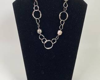 Faux Pearl And Silver Tone Asymmetric Link Necklace
