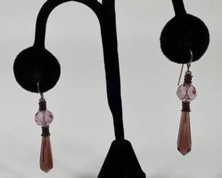Pair Of Semi Precious Stone (possibly Amethyst) Bead Drop Earrings
