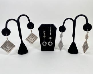 Three Pairs Of Silver Tone Drop Earrings
