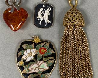 Collection Of Necklace Pendants Including Cameo, Tassel And Cloisonn
