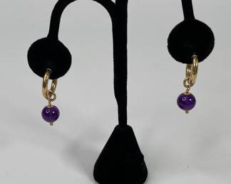 Gold Beaded Drop Earrings With Interchangeable Semiprecious Beads
