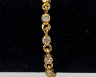 Gold Tone Bezel Set Faux Diamond Link Bracelet
