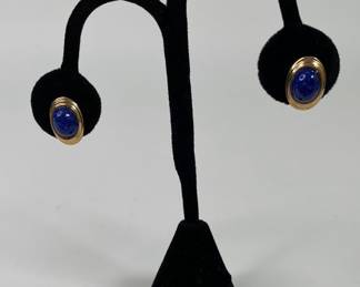 Gold Earrings With Lapis Stone
