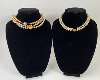 Faux Pearl And Gold Tone Chokers (3)
