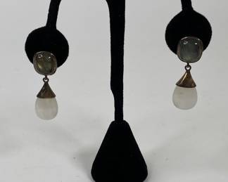 Sterling Silver Bezel Set Pendant With Sterling Silver Drop Earrings
