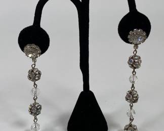Silver Tone And Crystal Beaded Drop Earrings
