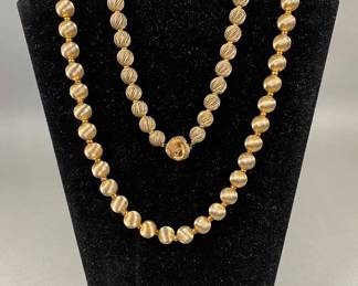 Brushed Gold Tone Bead Necklaces (2)
