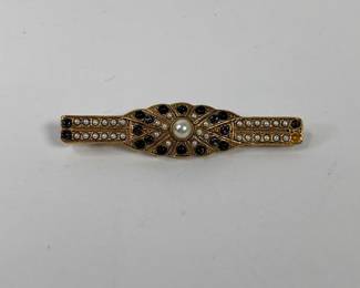 Gold Brooch With Black And Silver Beads
