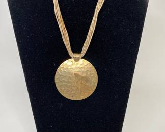 Oversized Hammered Disc Pendant Necklace
