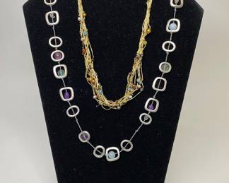 Sea Lily Silver Tone And Stone Necklace With Multi Strand Twisted Necklace
