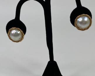 Mabe Or More Pearl Earrings With 14K Gold Braided Setting
