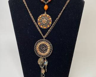 Two Pendant Necklaces With Turned Wire Filigree
