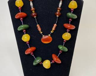 Two Earth Tone Beaded Necklace And Pendant
